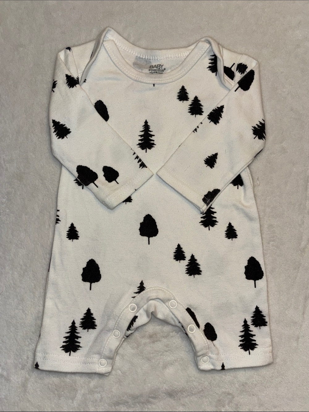 (3 for $10) Baby essentials Sleeper One-Piece with Black Tree Print neutral